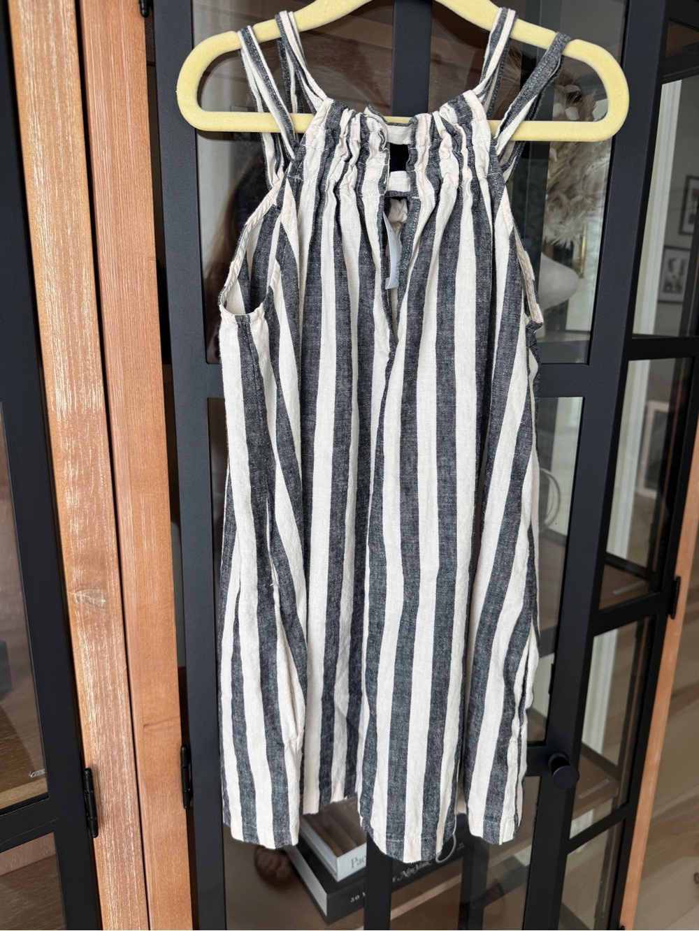 Zara Kids linen striped jumpsuit romper dungarees girls neutral straight leg - Picture 3 of 5